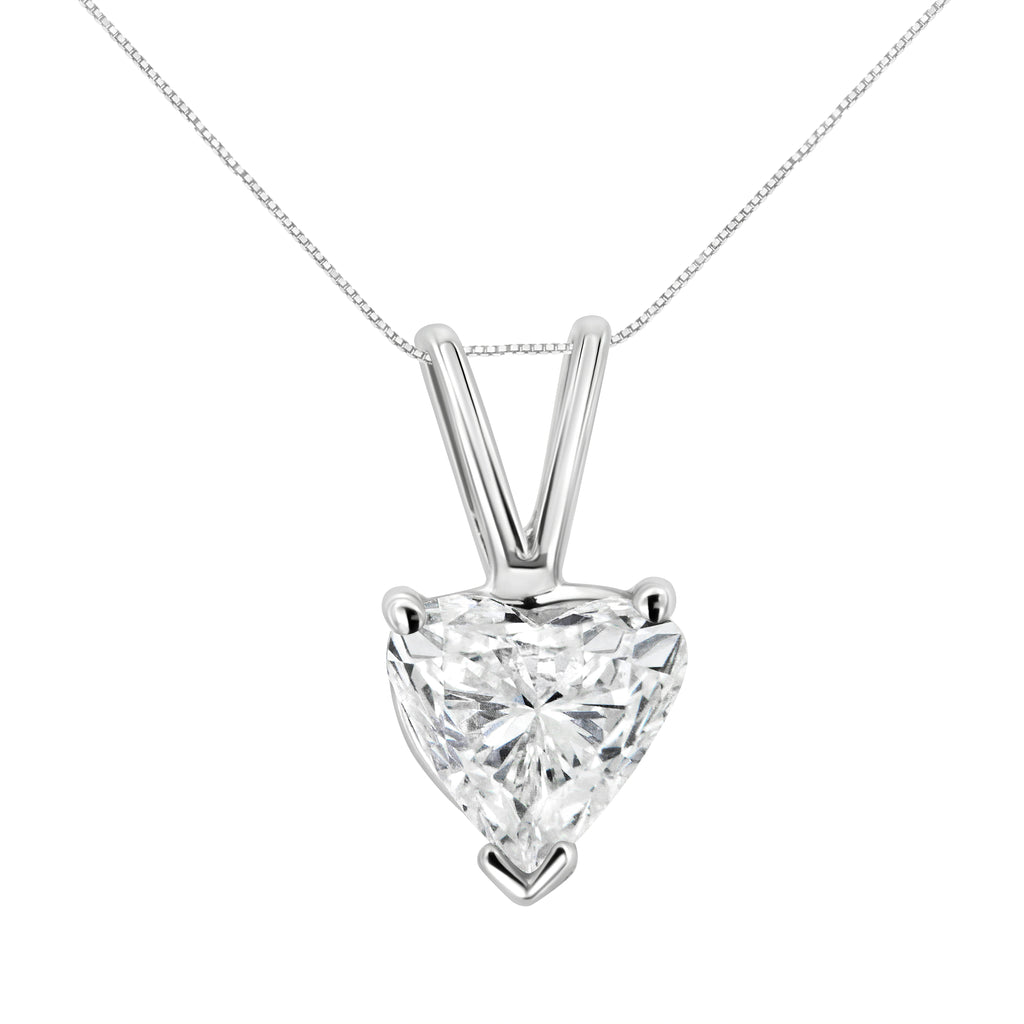 14K White Gold 1/5 Cttw 3-Prong Set Heart Shaped Solitaire Lab Grown Diamond 18" Pendant Necklace (F-G Color, VS2-SI1 Clarity)