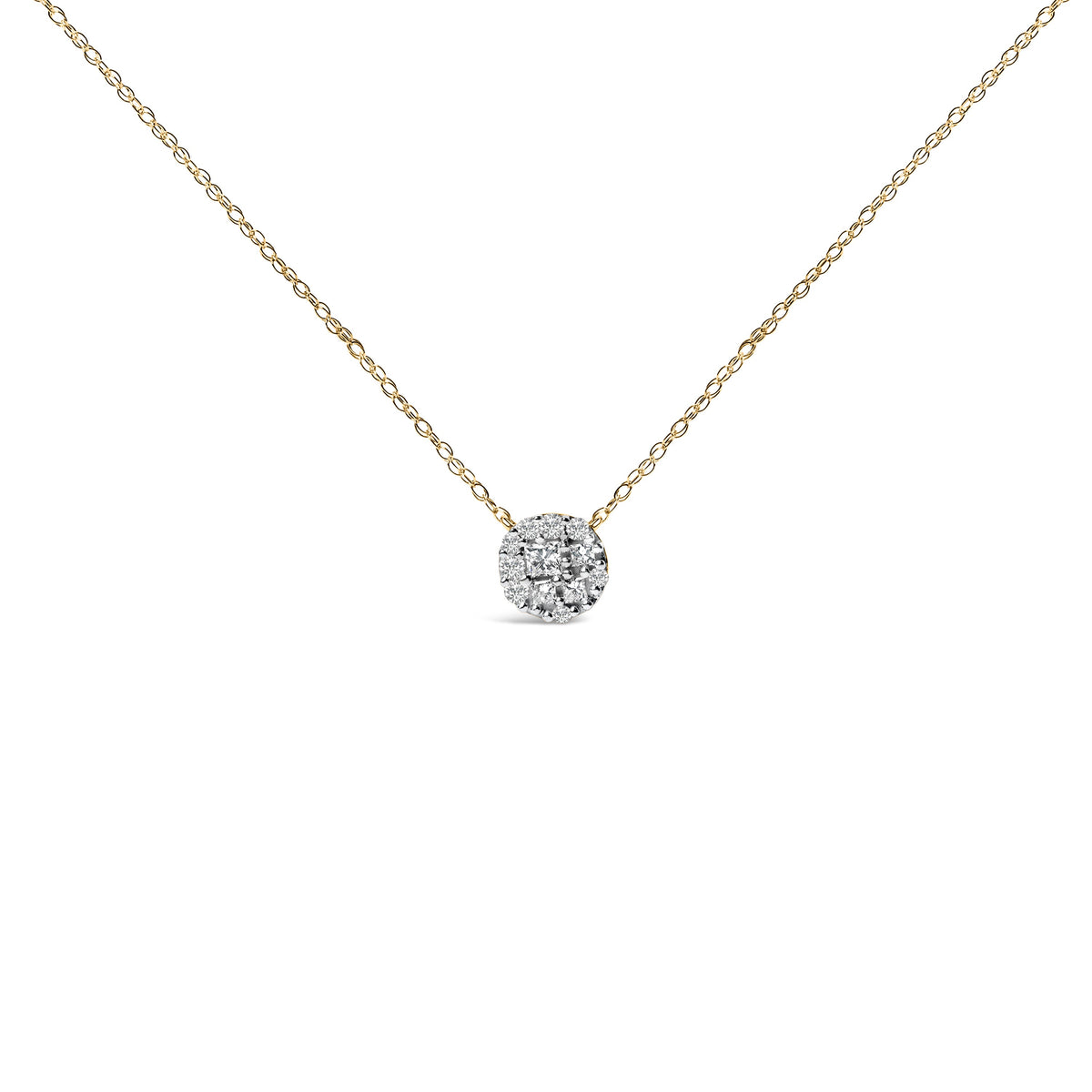 14K Yellow Gold Plated Sterling Silver 3/8 Cttw Diamond Cluster Pendant Necklace