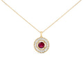 14K Yellow Gold Plated Sterling Silver Lab Grown Ruby and Diamond Medallion Pendant Necklace