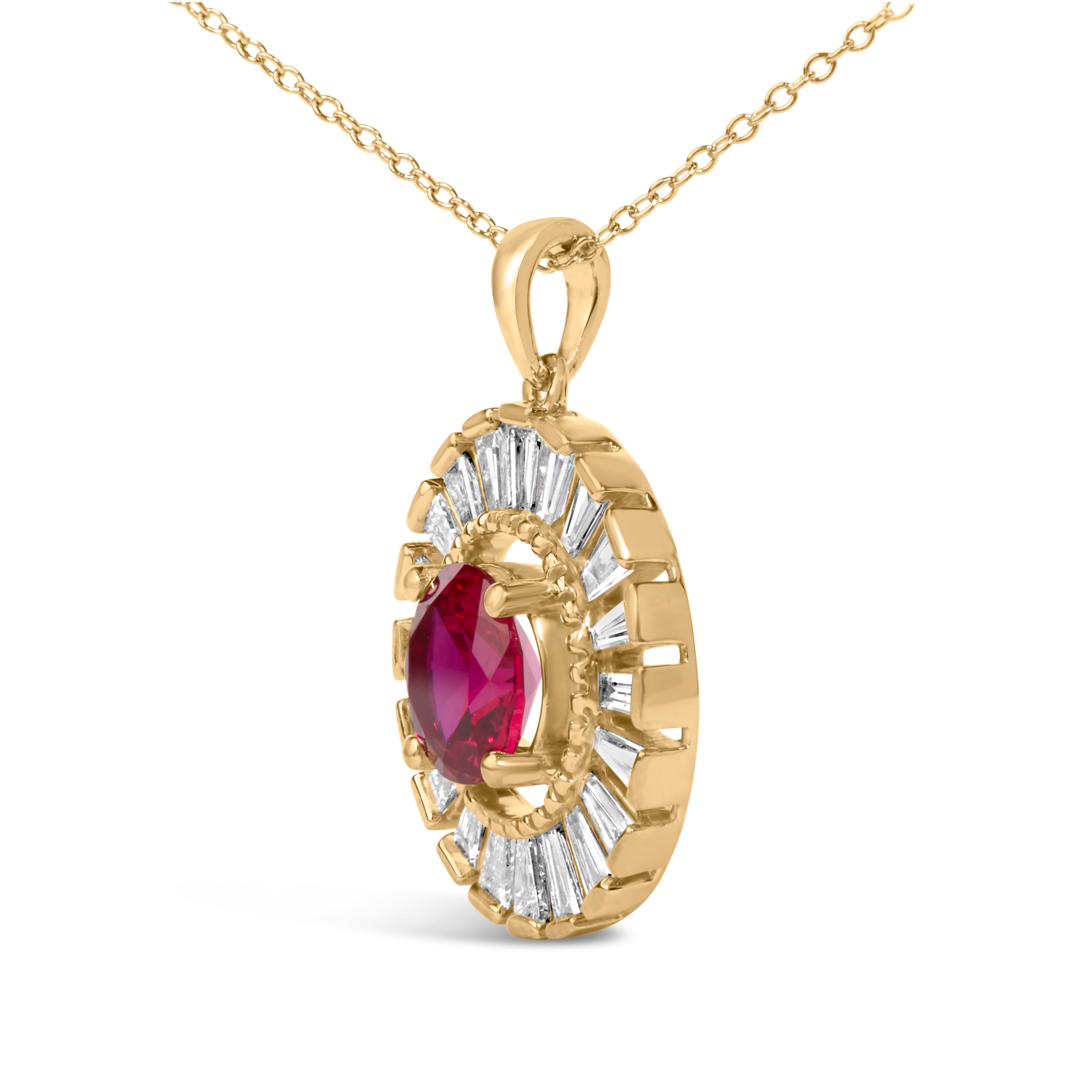 14K Yellow Gold Plated Sterling Silver Lab Grown Ruby and Diamond Medallion Pendant Necklace