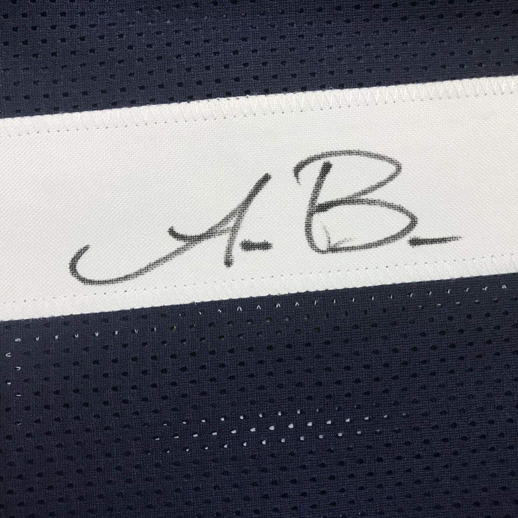 Framed Autographed/Signed AJ A.J. Brown 35x39 Ole Miss Blue College Football Jersey JSA COA