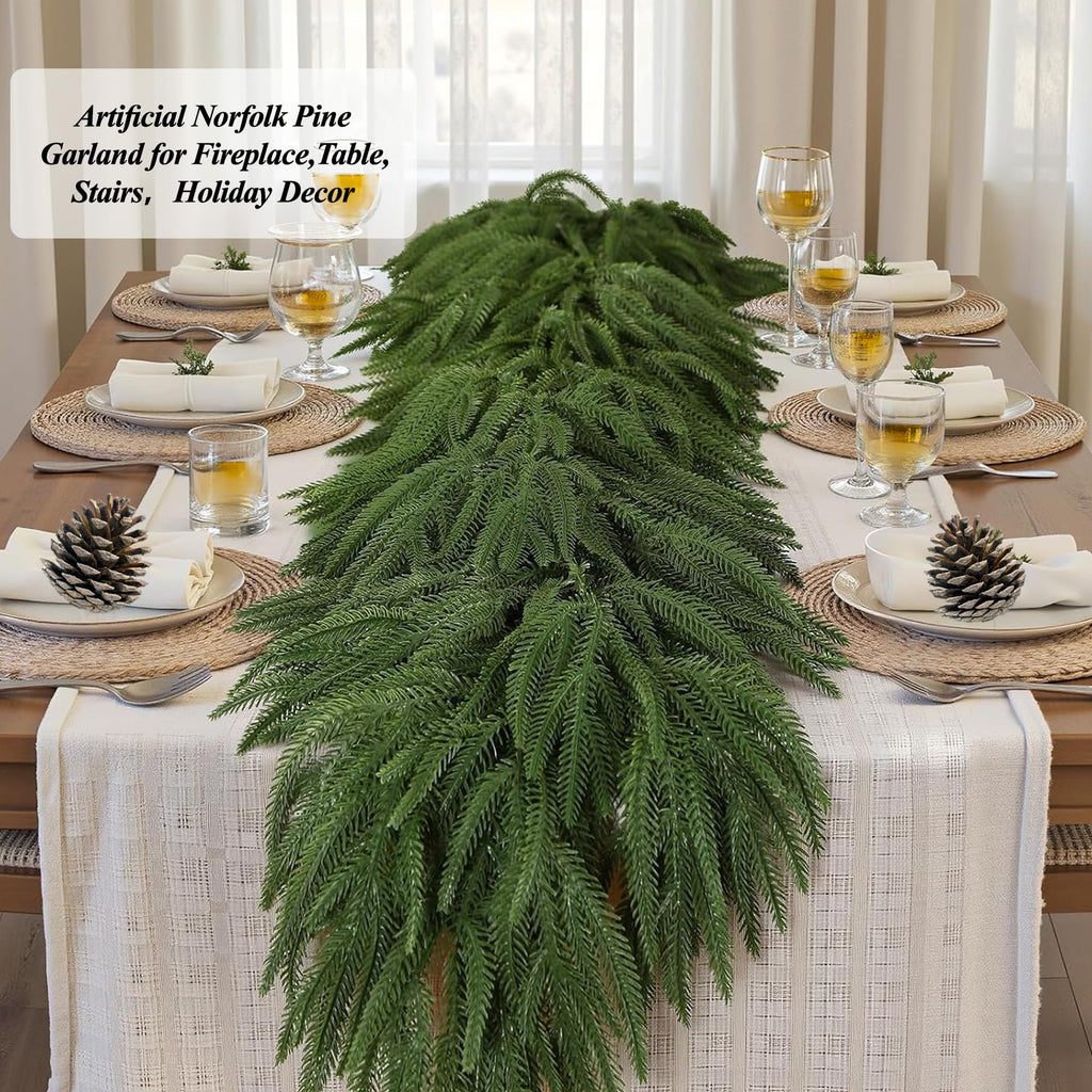 KYGDS Christmas Norfolk Pine Garland 6FT Real Touch Artificial Greenery Green
