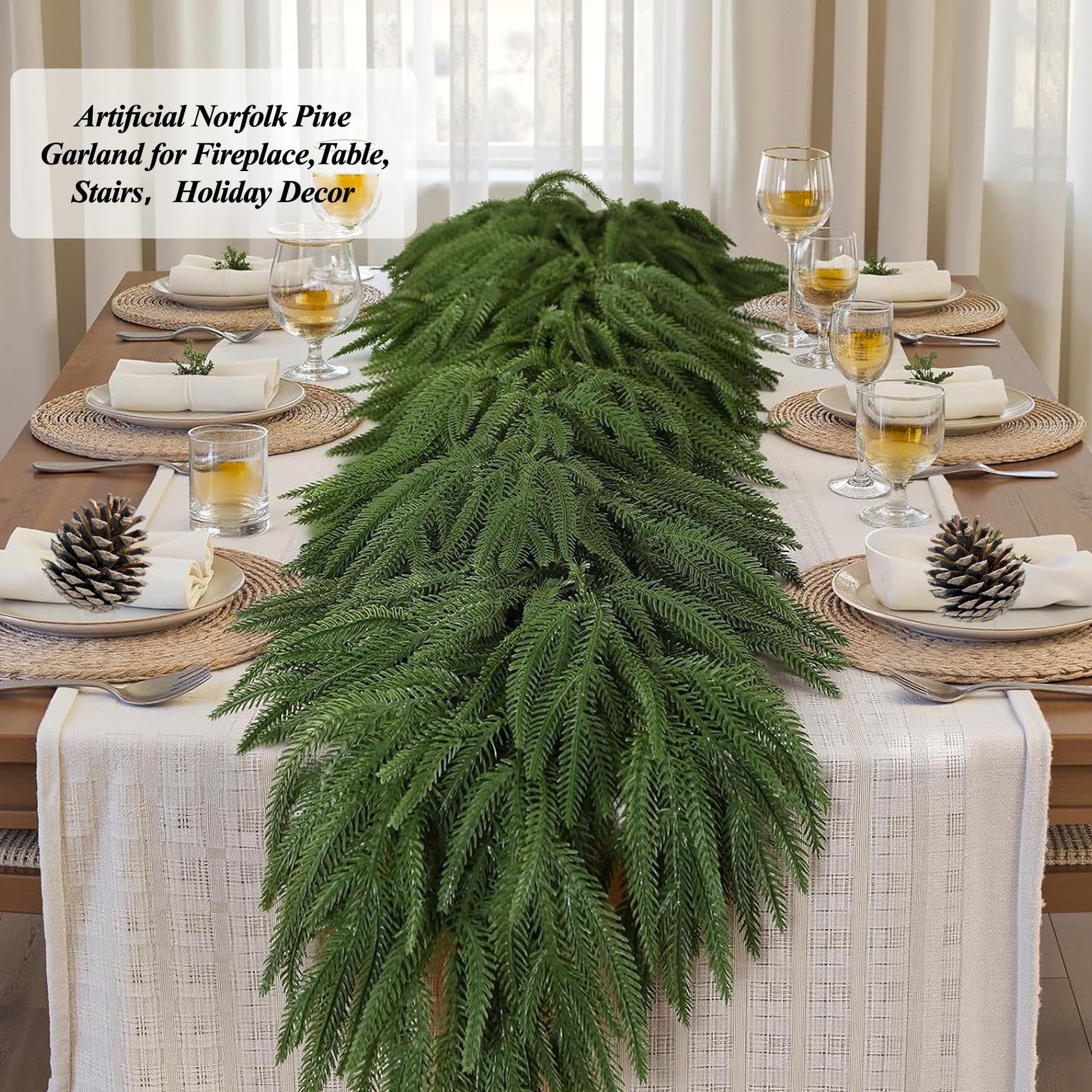 KYGDS Christmas Norfolk Pine Garland 6FT Real Touch Artificial Greenery Green