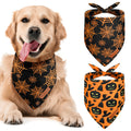 Awumbuk Halloween Dog Bandanas 2 Pack Reversible Pumpkin Spider Web Black
