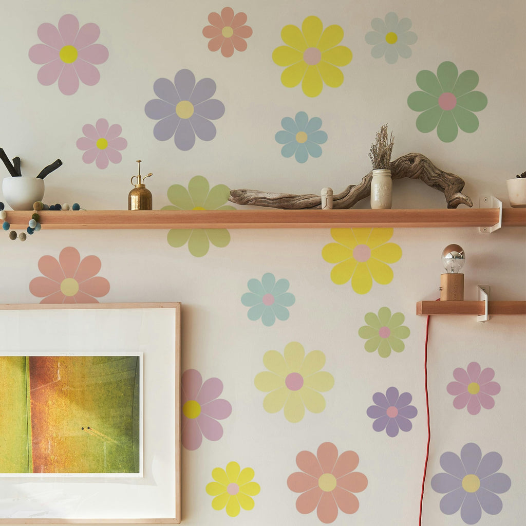 Rapid Decor 32 Pcs Danish Pastel Waterproof Removable Flower Wall Decals