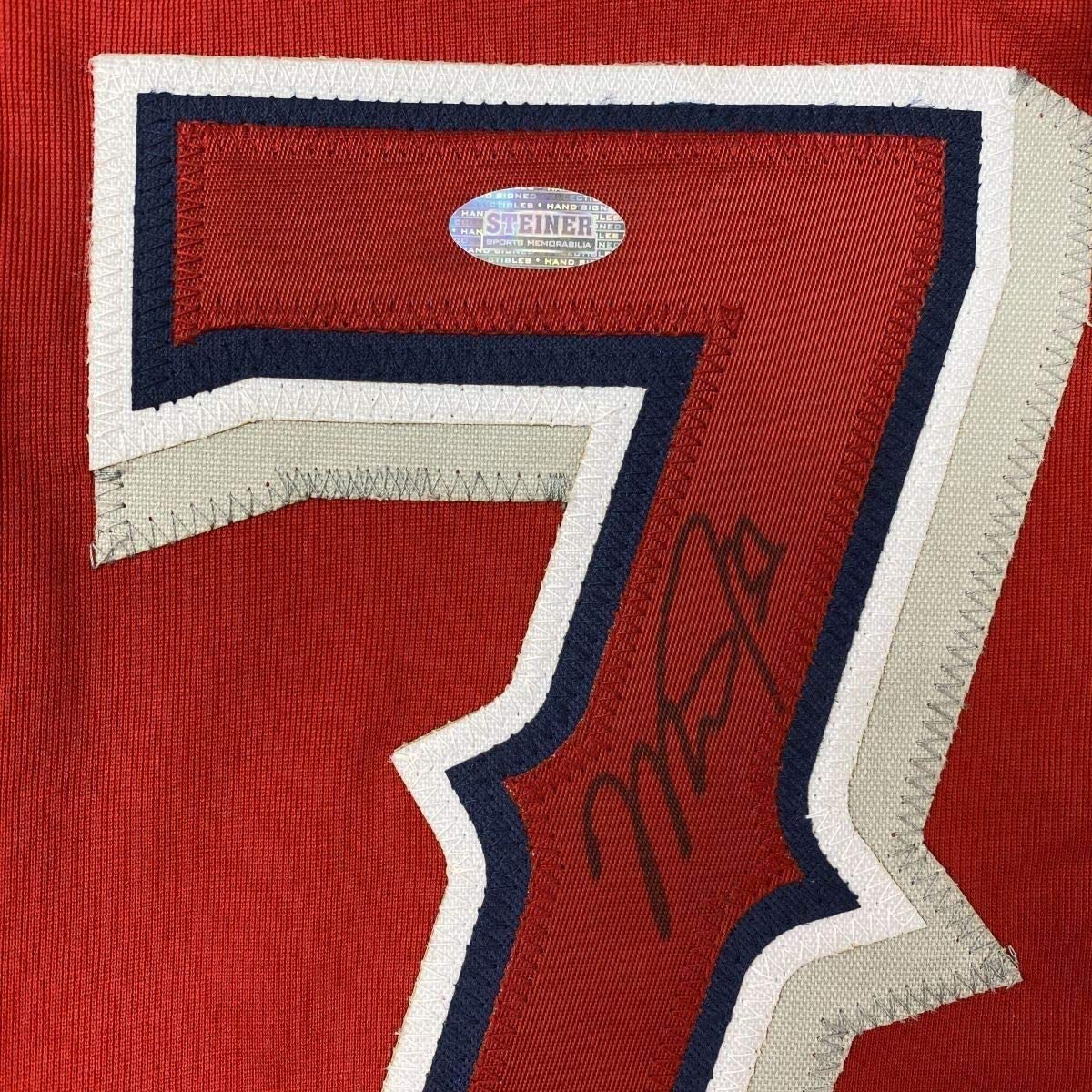 Framed Autographed/Signed Mike Trout 35x39 Los Angeles Red Baseball Jersey Steiner Sports COA Hologram Only