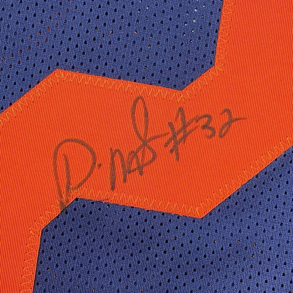 Framed Autographed/Signed David Montgomery 35x39 Chicago Retro Blue Football Jersey JSA COA