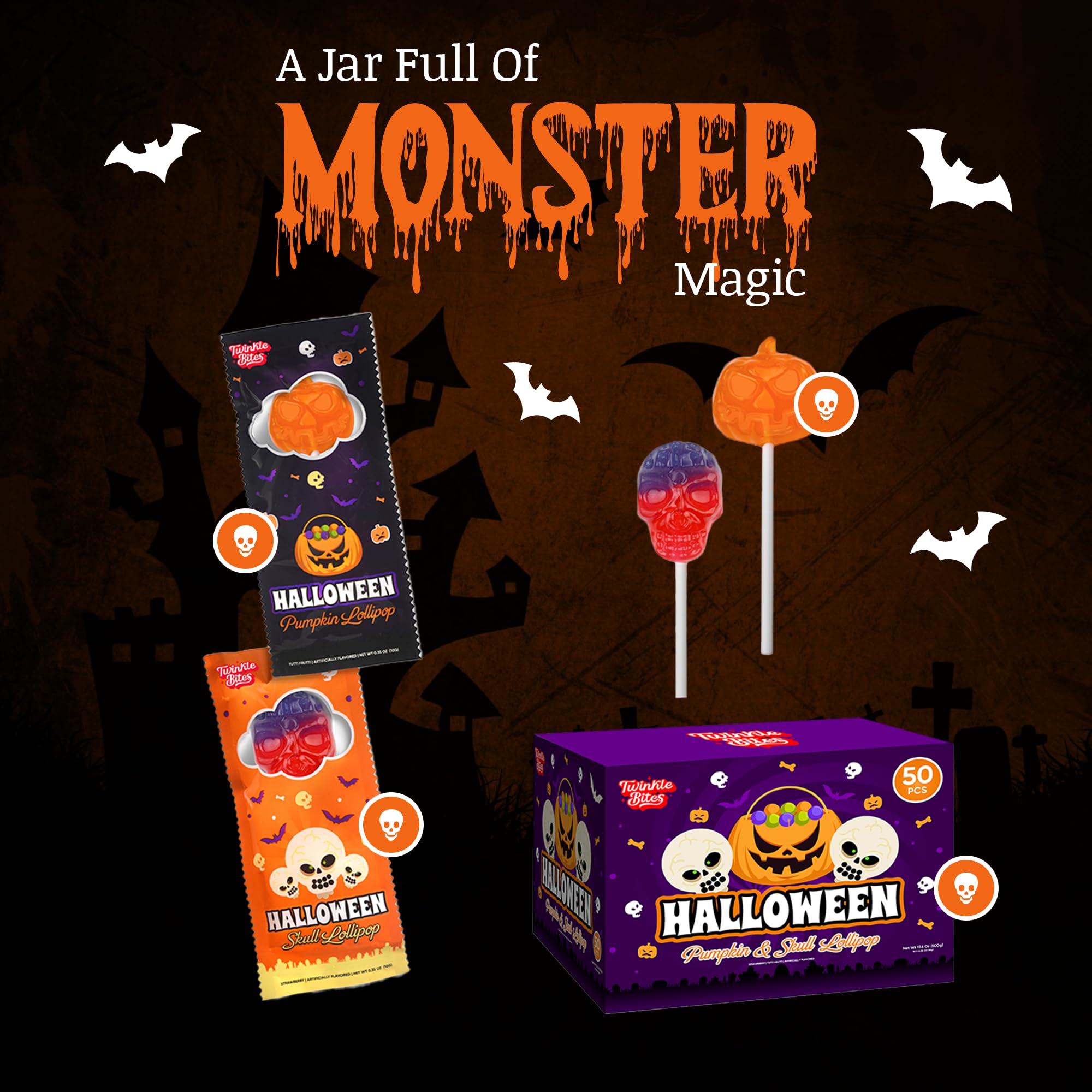 Twinkle Bites Halloween Lollipops 40 Pack Strawberry Flavor 40 Ounce