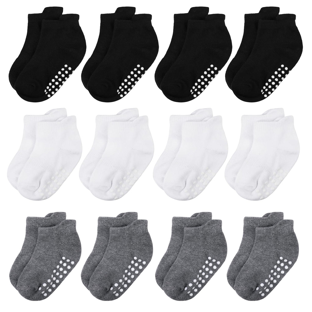 jealkip 12 Pairs Baby and Toddler Socks,Soft Cotton Non-Slip Ankle Socks for New Born,Boys and Girls,8-10 Years,(Red/Dark Purple/Sapphire Blue/DarkGreen/Orange/Yellow)