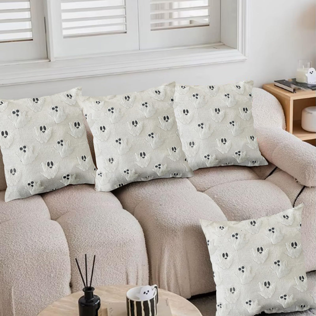 LUOLILI Halloween Pillow Covers 18x18 White Ghost Set of 2 Plush Polyester