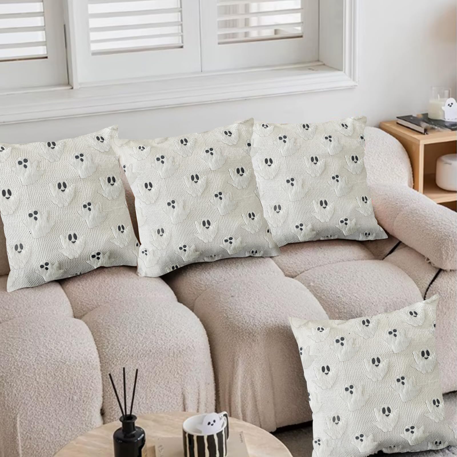 LUOLILI Halloween Pillow Covers 18x18 White Ghost Set of 2 Plush Polyester