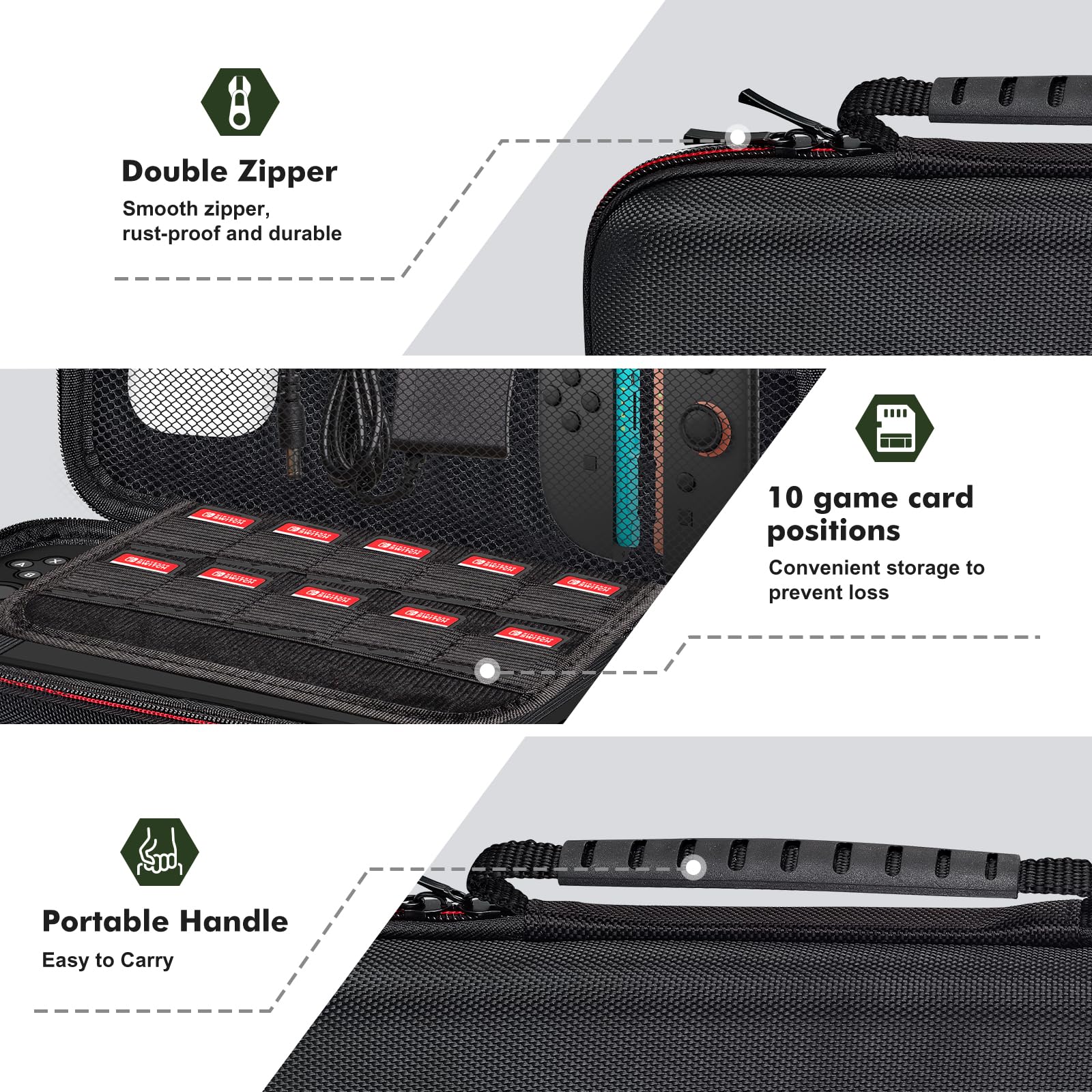 OSYROY Switch 2 Carrying Case 10 Game Slots Screen Protectors Hard Shell Black