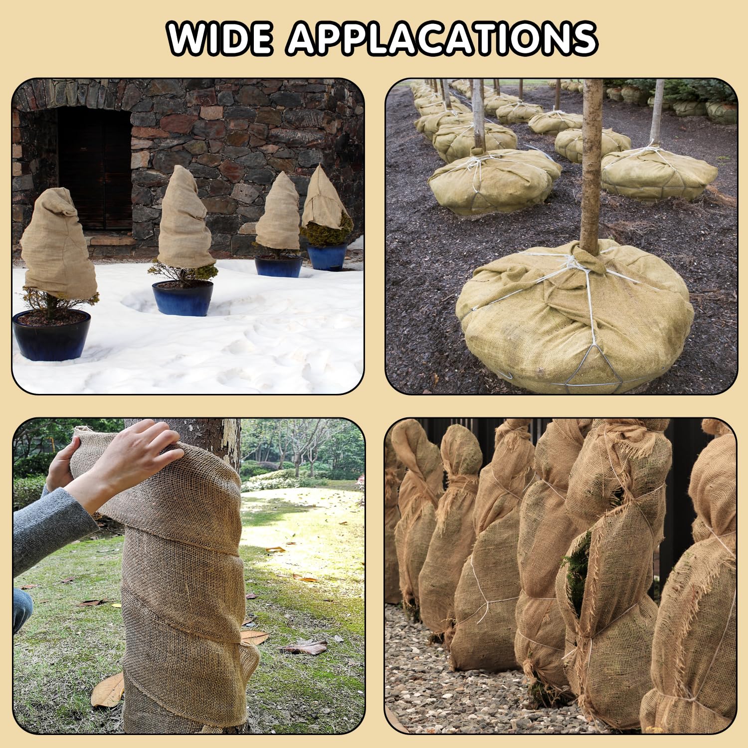 Medoore Natural Burlap Tree Protector Wraps 7.8"x9.8' 4 Rolls Jute