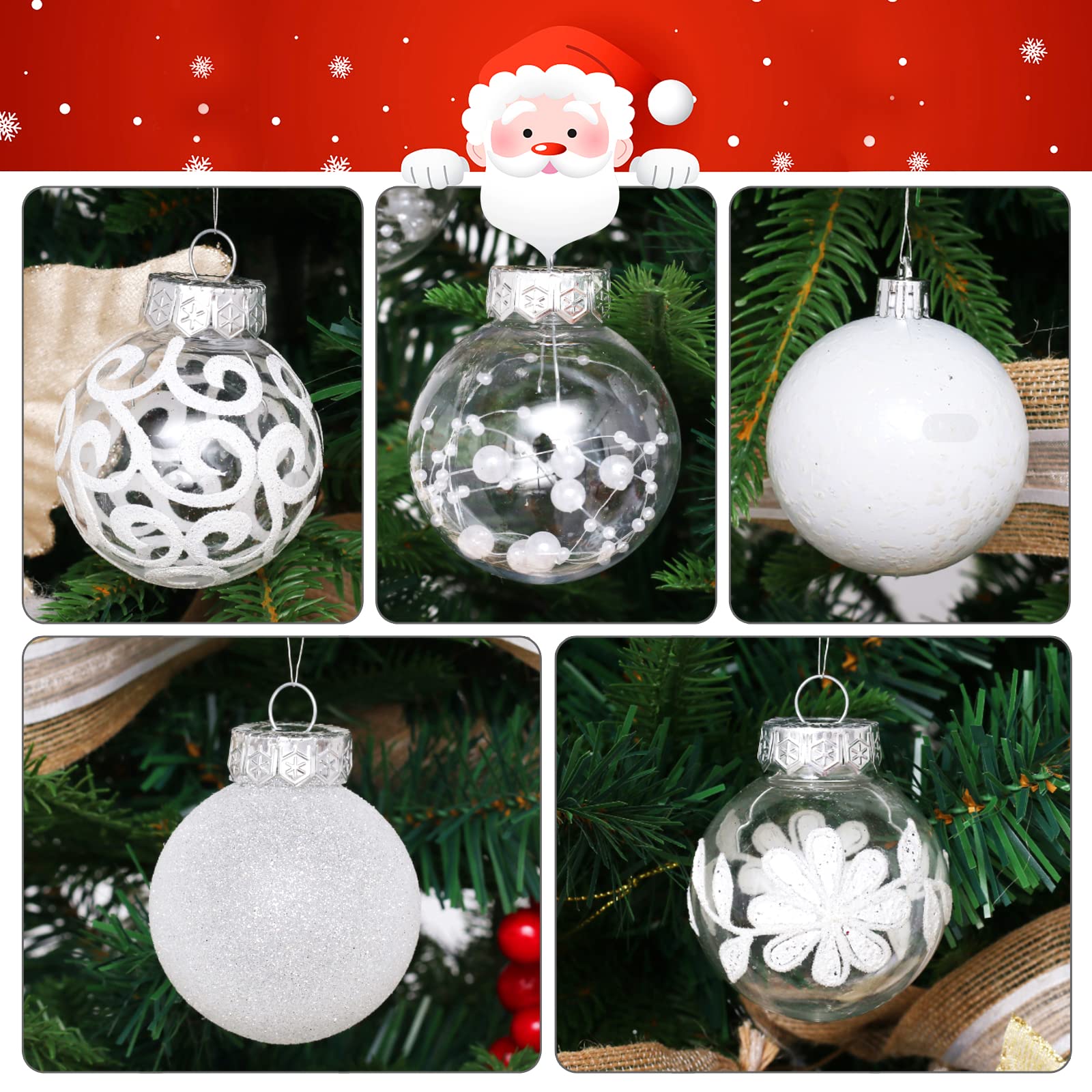 SUPREME XMAS Clear Christmas Ornaments 60mm 30ct Shatterproof White