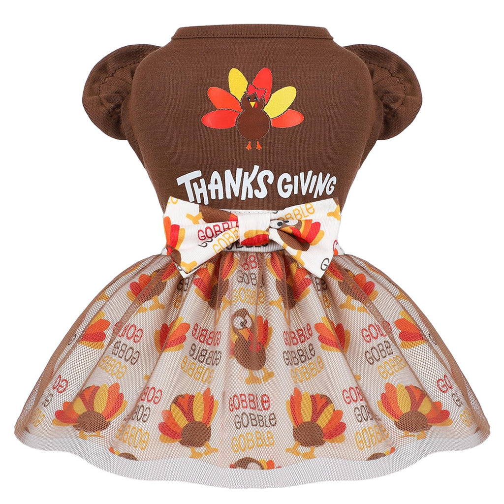 Sebaoyu Thanksgiving Dog Dress Brown Turkey Outfit Medium Size