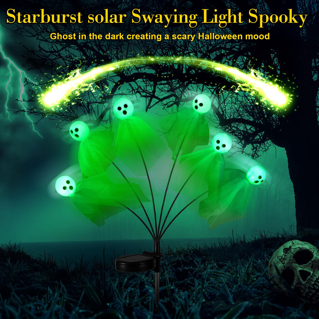 VIHOSE 6 Pack 36 LED Green Solar Halloween Ghost Pathway Lights Outdoor