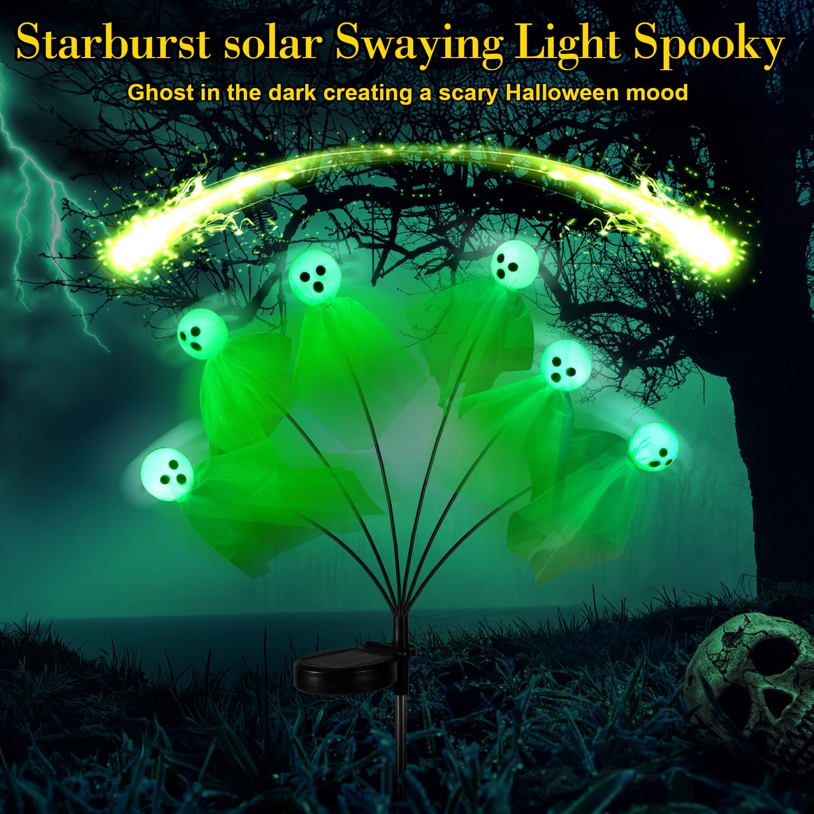 VIHOSE 6 Pack 36 LED Green Solar Halloween Ghost Pathway Lights Outdoor