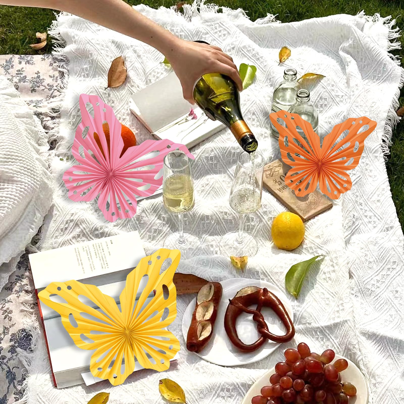 SUNBEAUTY Butterfly Paper Fans Wall Decor Set of 9 Party Paper Decorations