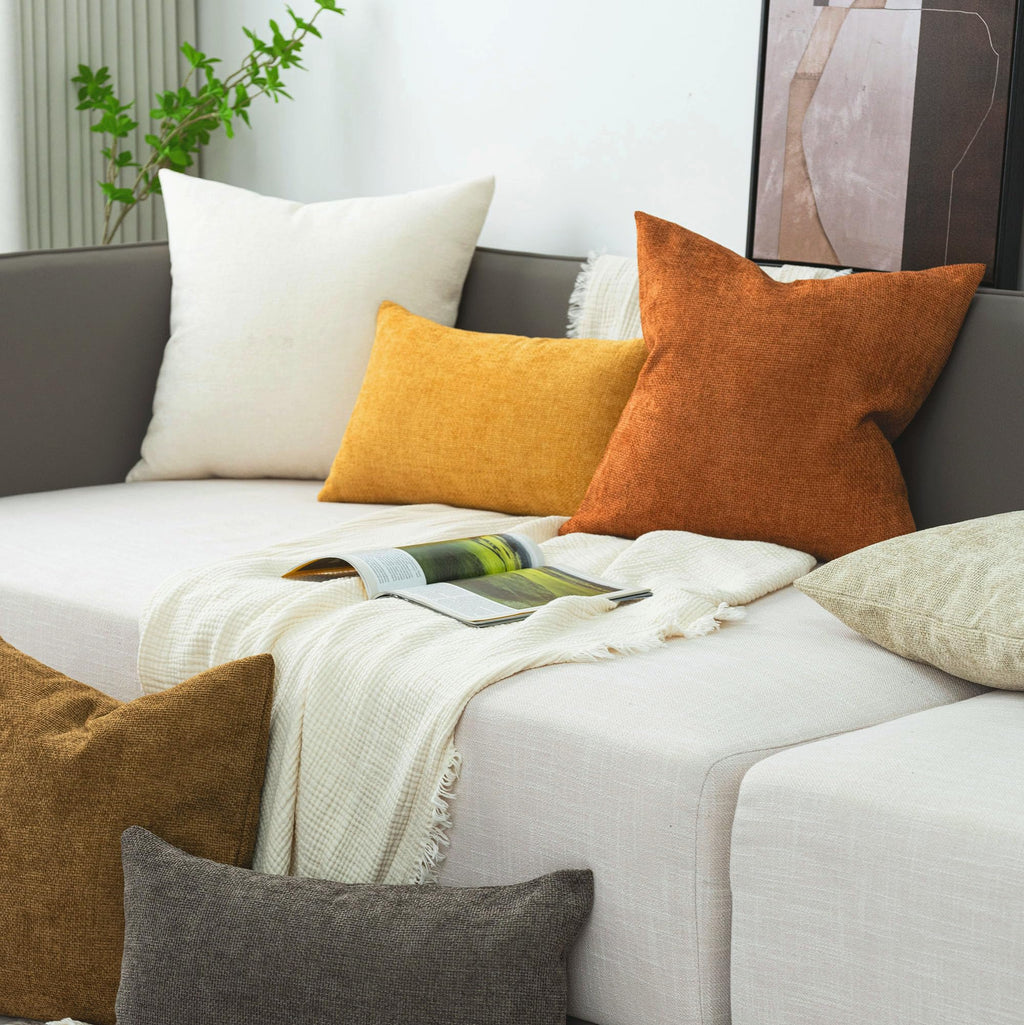 Cozoomy Chenille Linen Throw Pillow Covers 12x20 Inch Rustic Bronze Set of 2