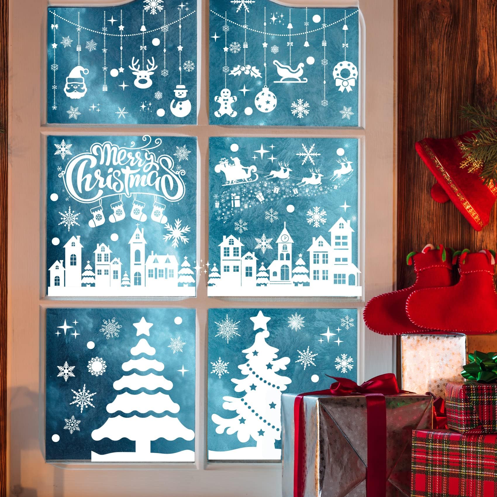 MISS FANTASY Christmas Window Clings 10 Sheets White Snow Scene Decorations