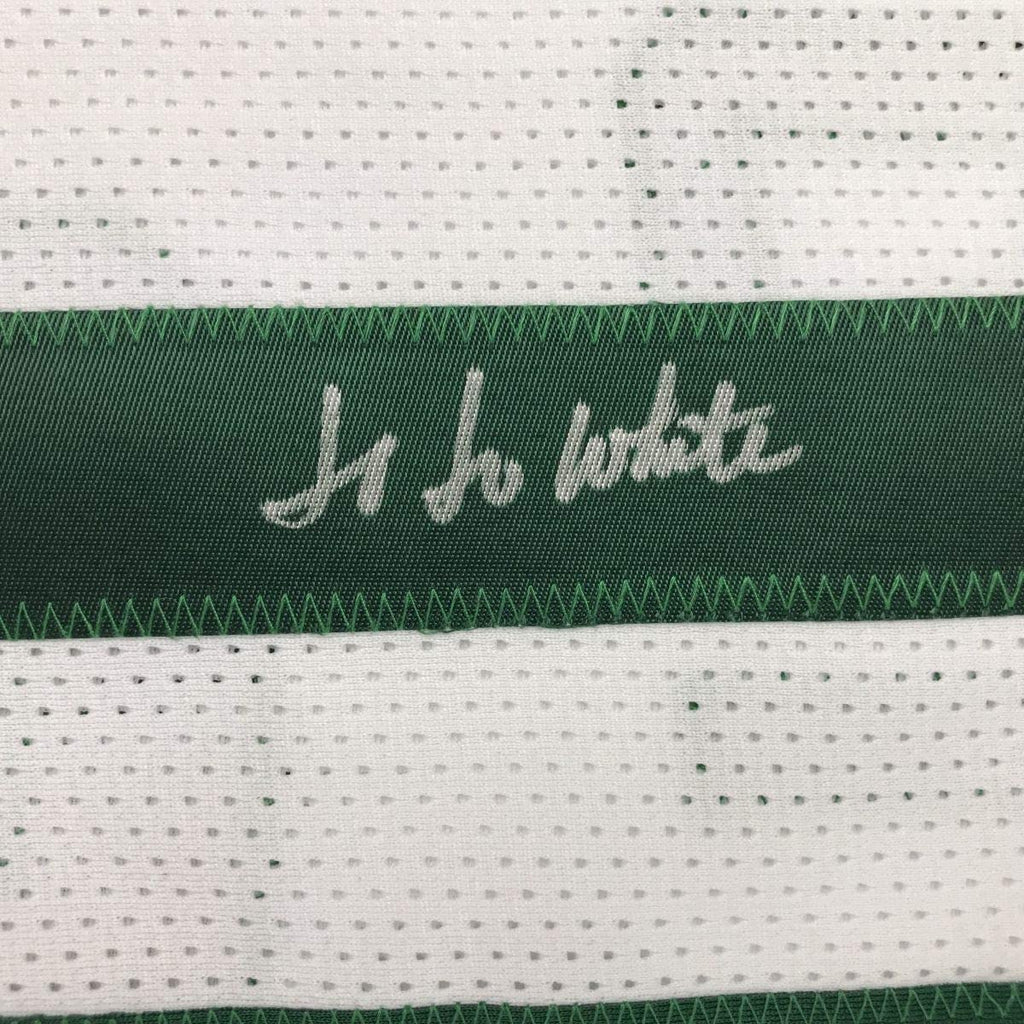 Framed Autographed/Signed Jo Jo JoJo White 35x39 Boston White Basketball Jersey JSA COA