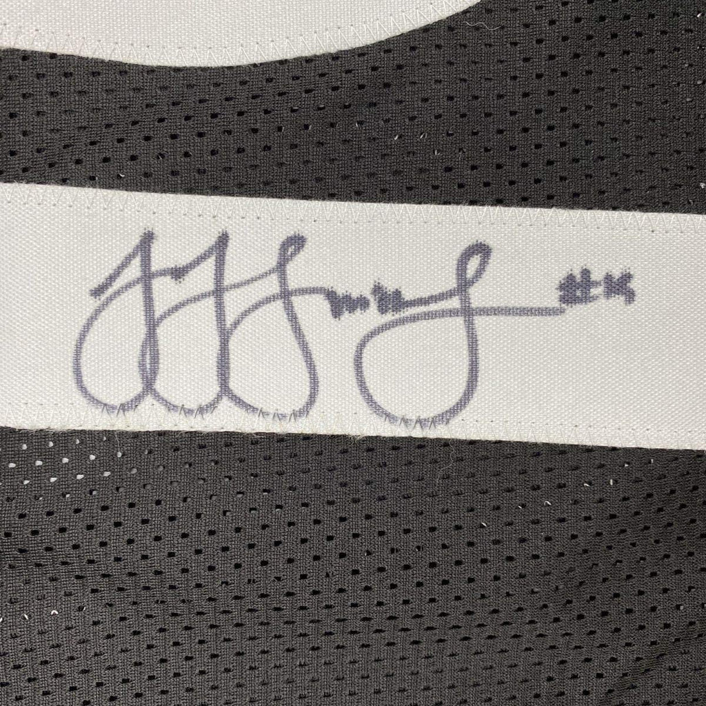 Framed Autographed/Signed JuJu Smith-Schuster 35x39 Pittsburgh Black Football Jersey Beckett BAS COA