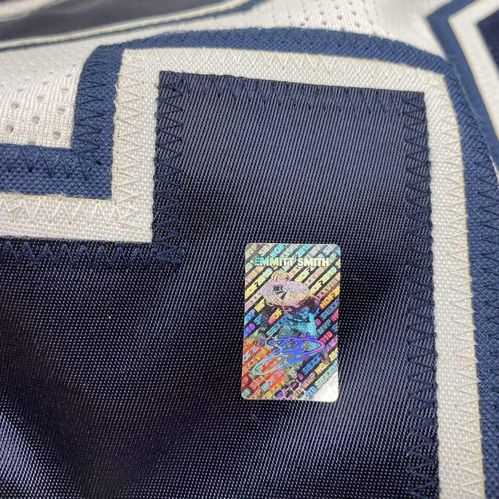 Framed Autographed/Signed Emmitt Smith 35x39 Dallas White Football Jersey GTSM COA Hologram Only