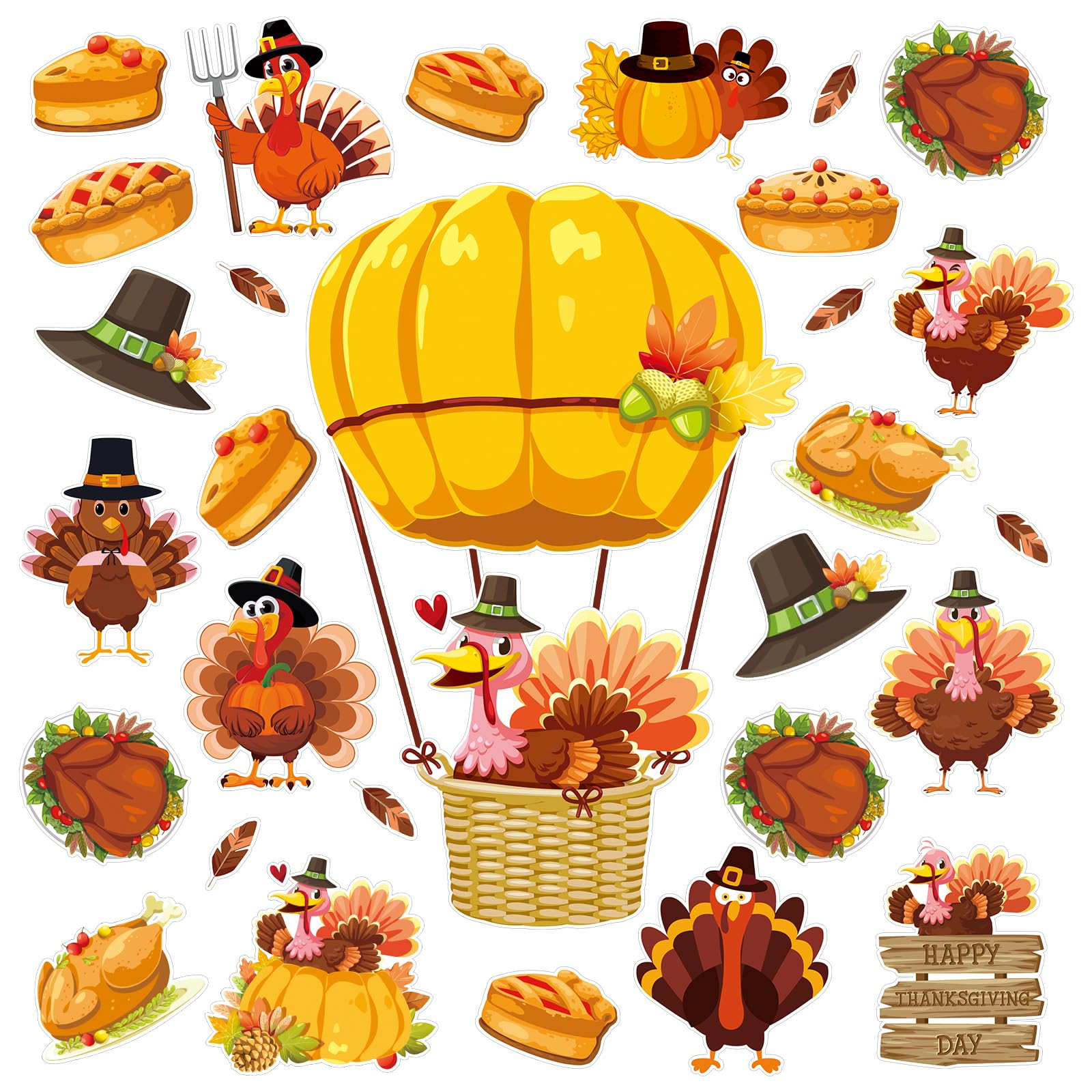 Whaline 45Pc Thanksgiving Turkey Hot Air Balloon Paper Cutouts Autumn Decor