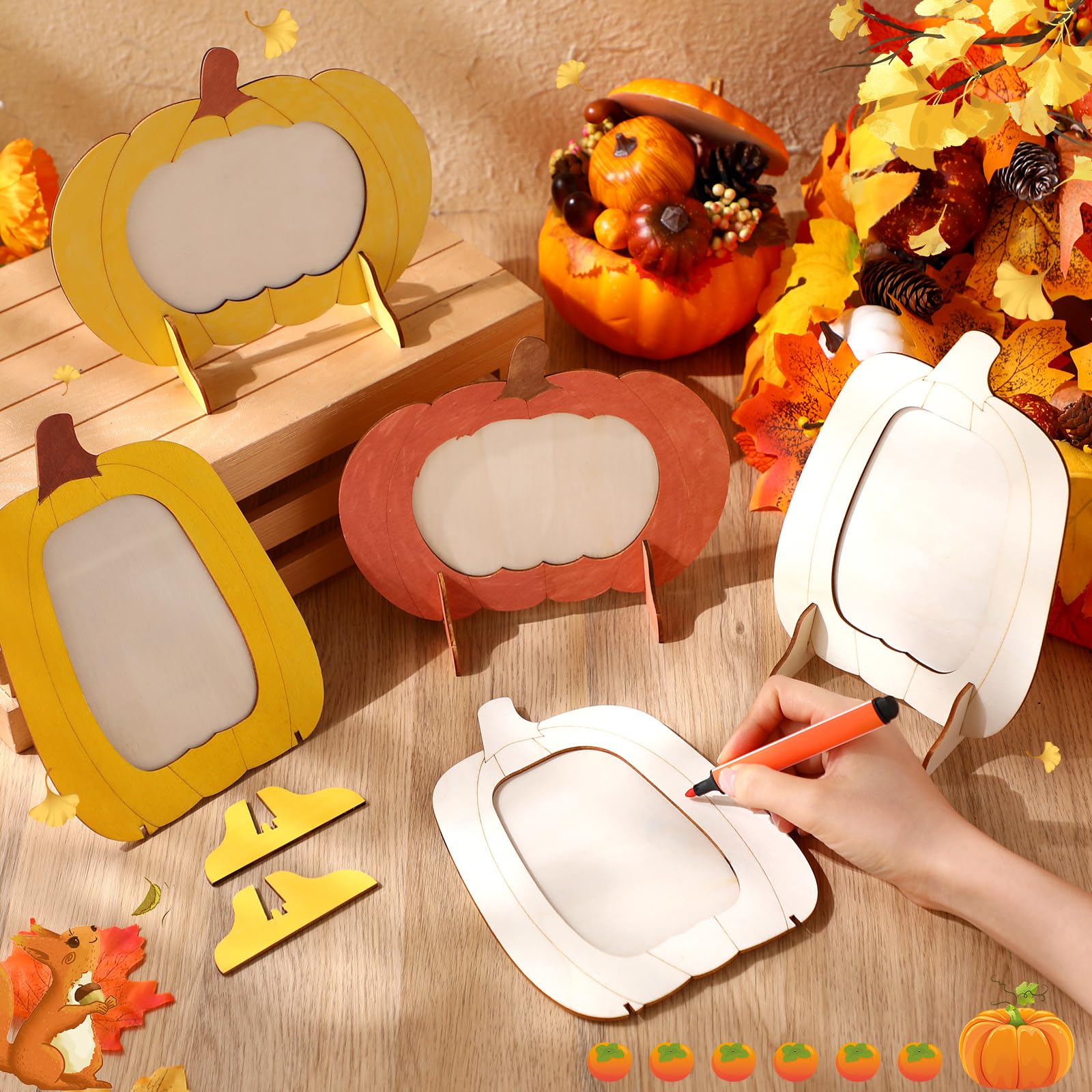 Geelin 6 Pack Wooden Pumpkin Picture Frames Unfinished 5.5x7.48in Fall Decor