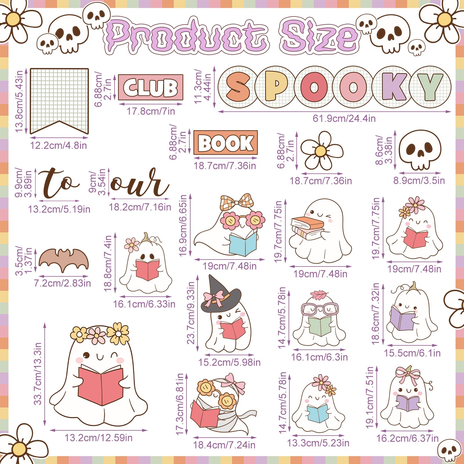 Pasimy Halloween Bulletin Board Set Ghost Paper Cutouts Pastel Boho 70 Pcs