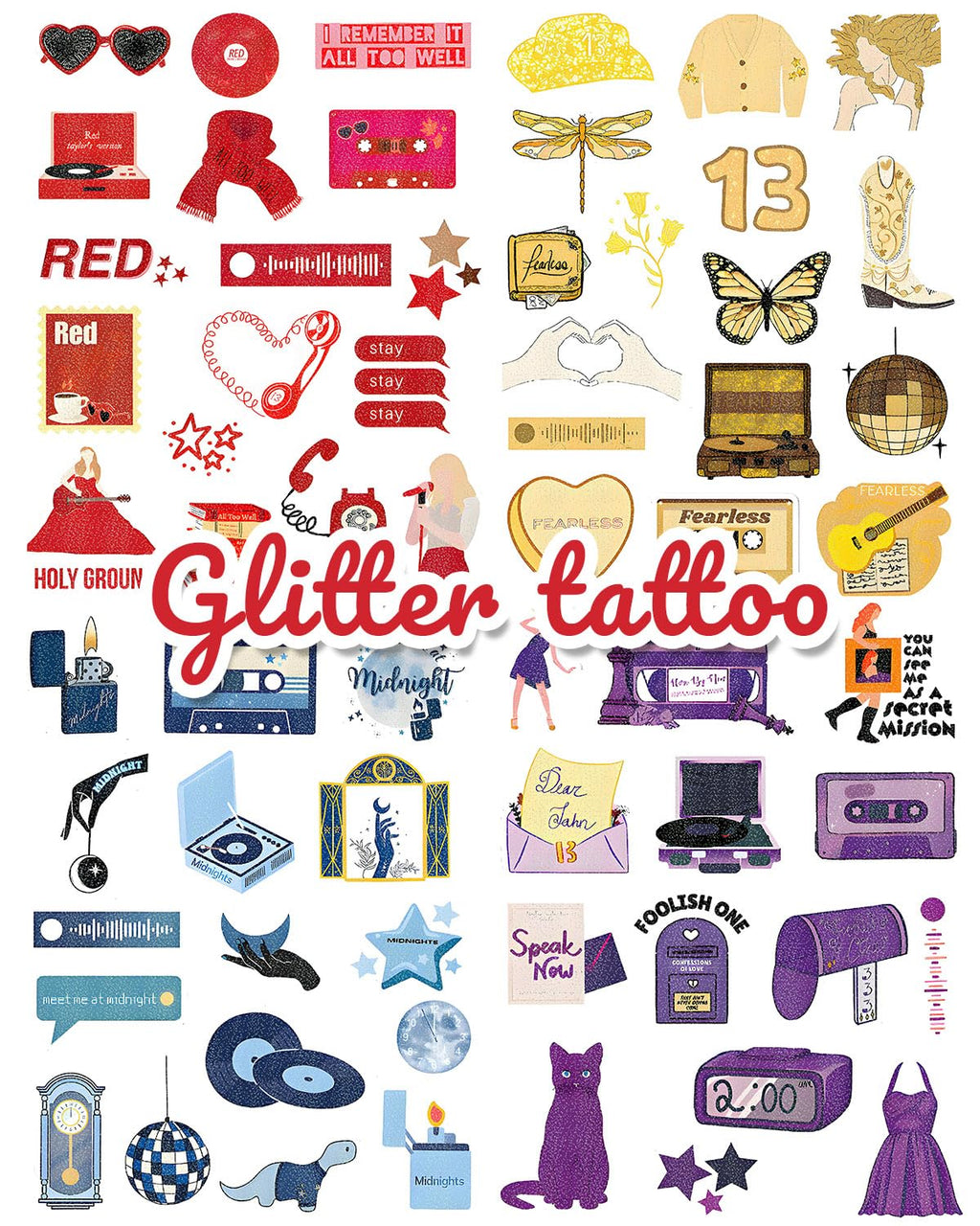Onogola Party Glitter Temporary Tattoos Lucky Number 13 Stickers ST02