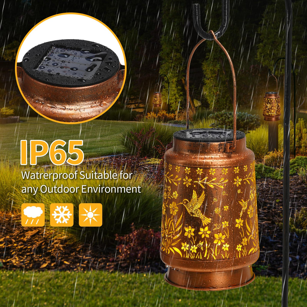 kaakuuki Hummingbird Solar Lantern Outdoor Waterproof Metal LED Bronze