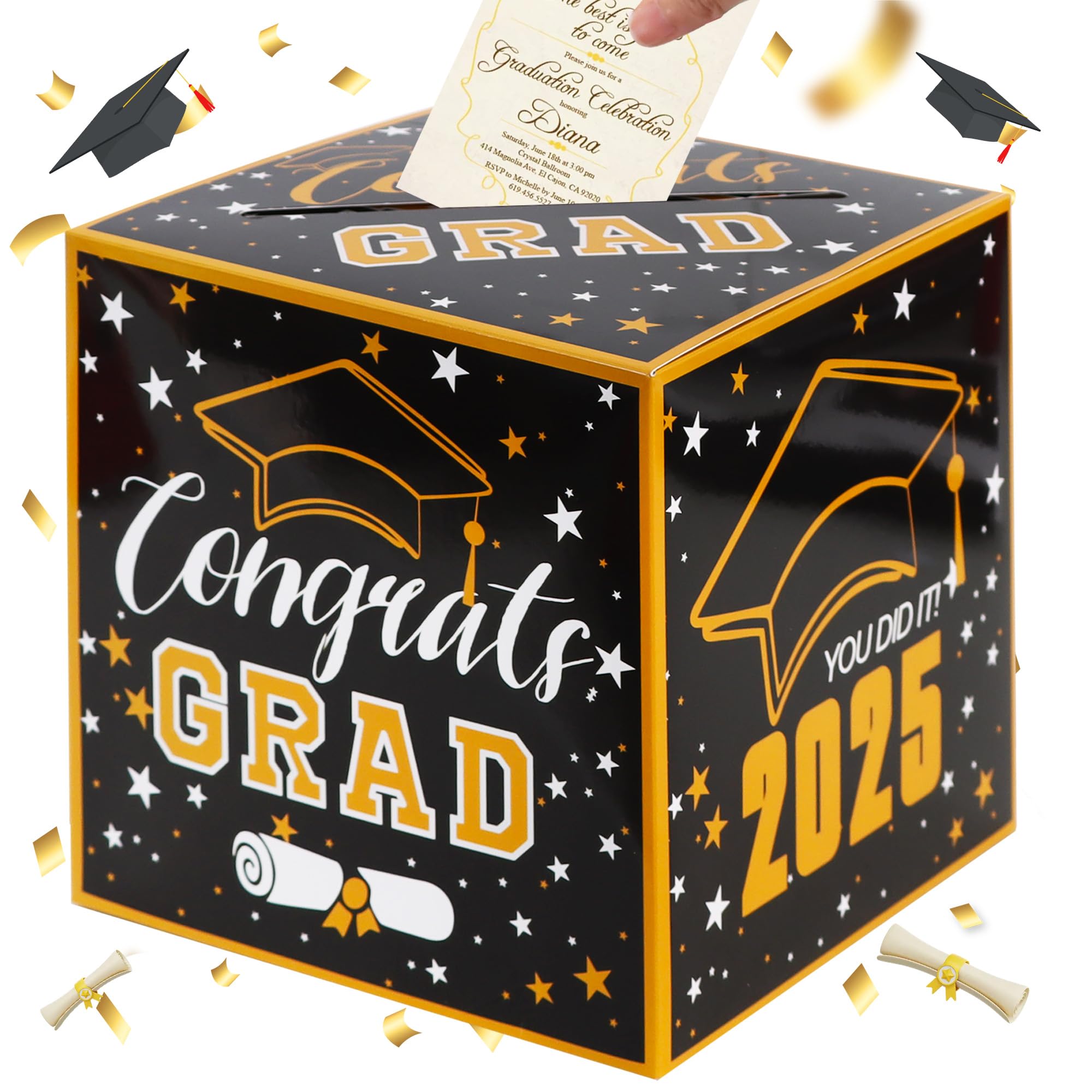 BEISHIDA 2025 Graduation Card Box Black Gold 9x9x9 Inch Party Decor