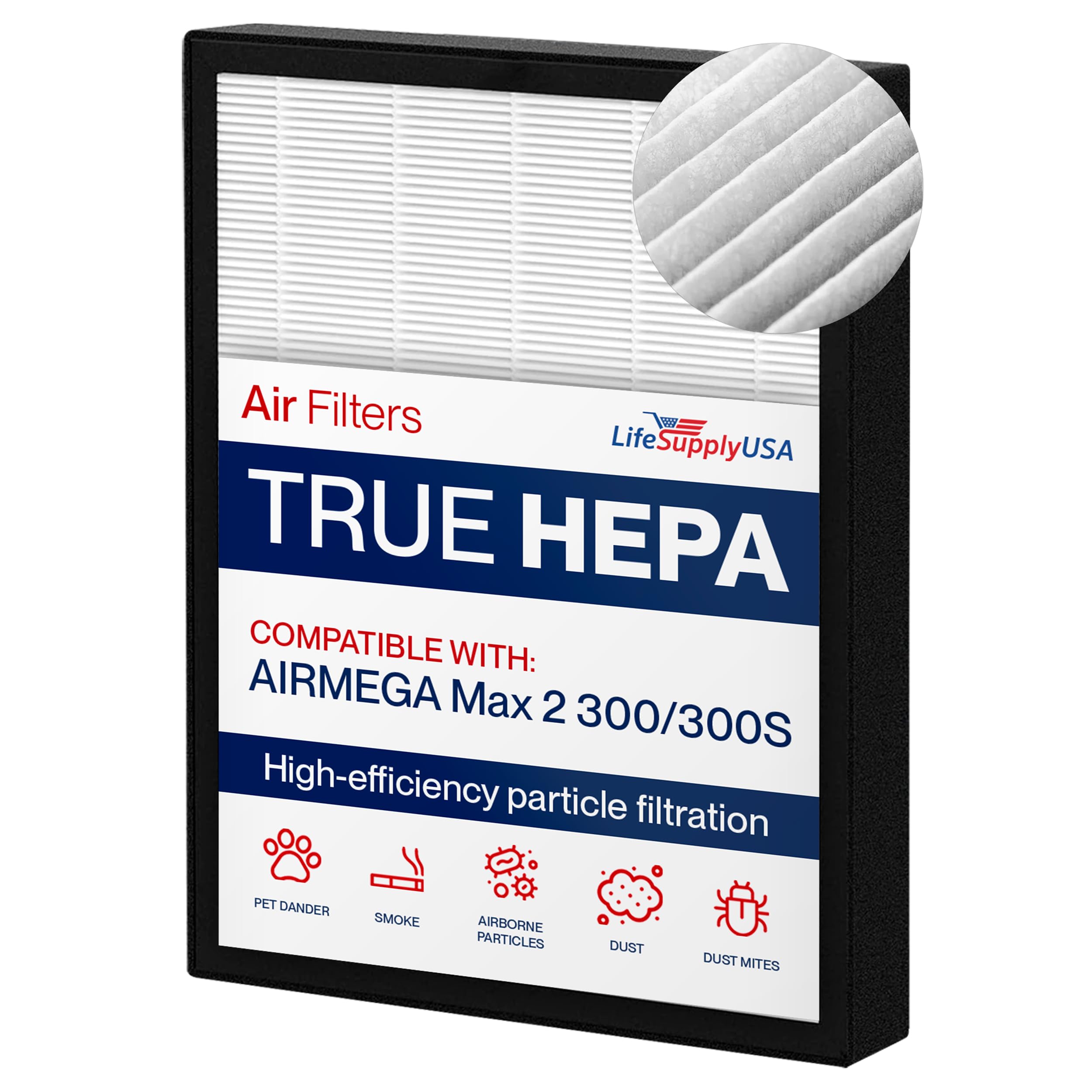 LifeSupplyUSA True HEPA Max2 Filter AP-1515-FP for Coway Airmega 300/300S