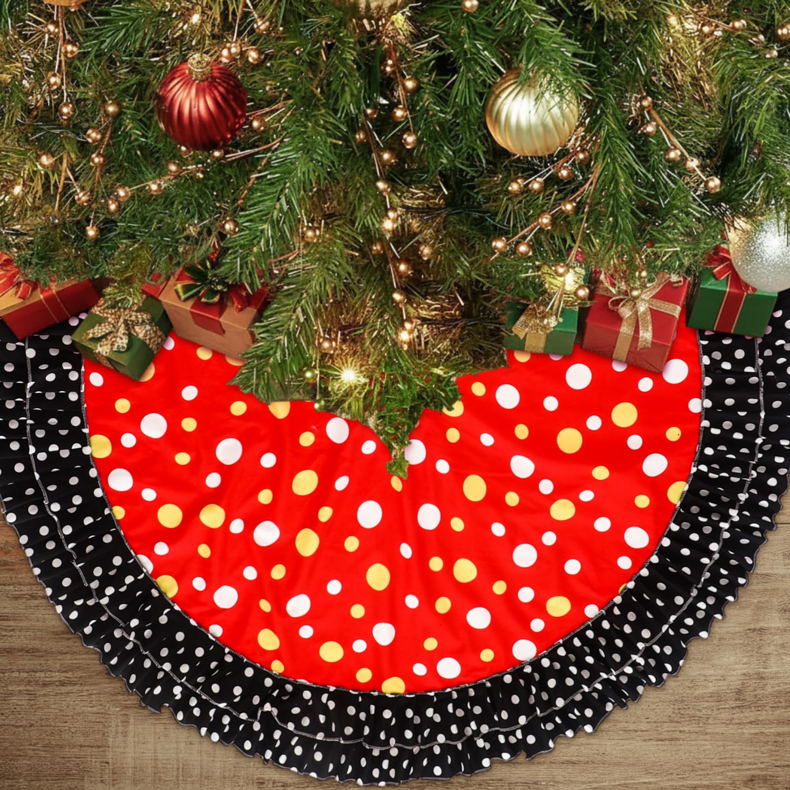 Soulchen Christmas Tree Skirt Double Layer Red Black Yellow Big Wave Point 51"