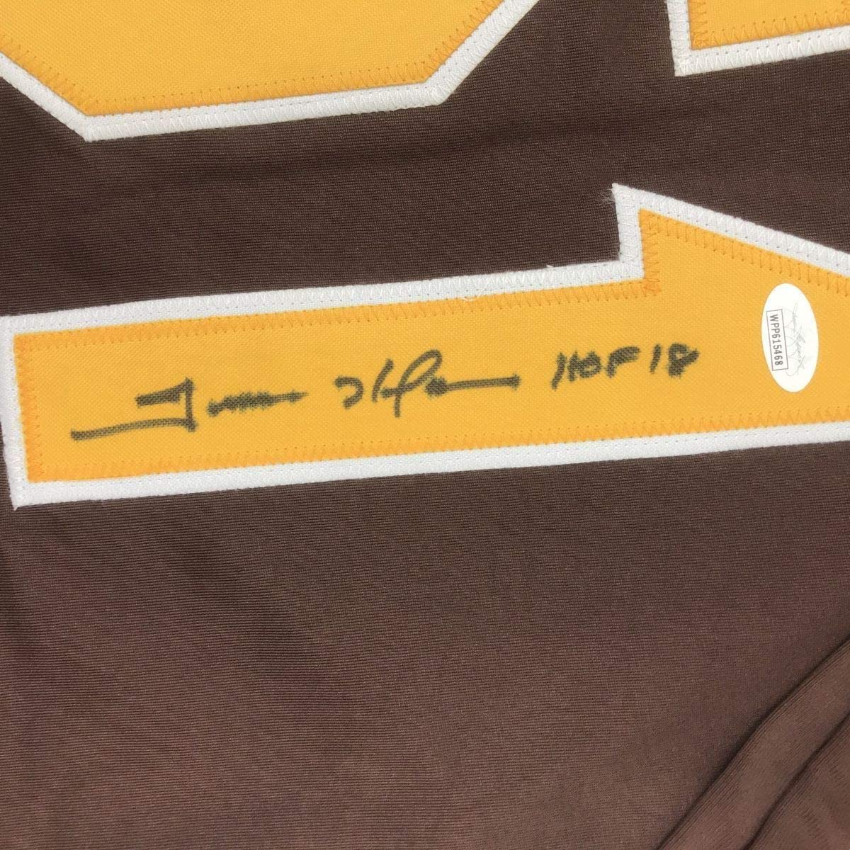 Framed Autographed/Signed Trevor Hoffman 35x39 San Diego Brown Baseball Jersey JSA COA