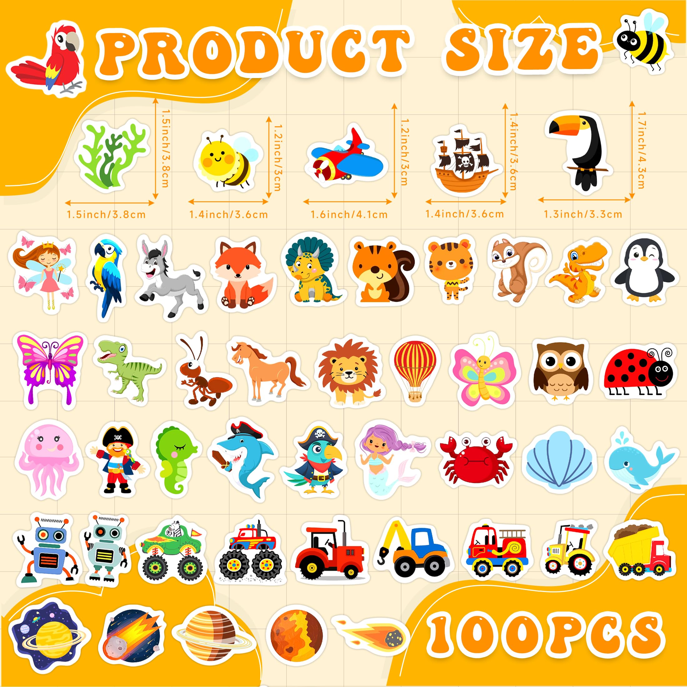 Bolcguri Cartoon Water Bottle Stickers 100 pcs Waterproof Vinyl Decals Colorful