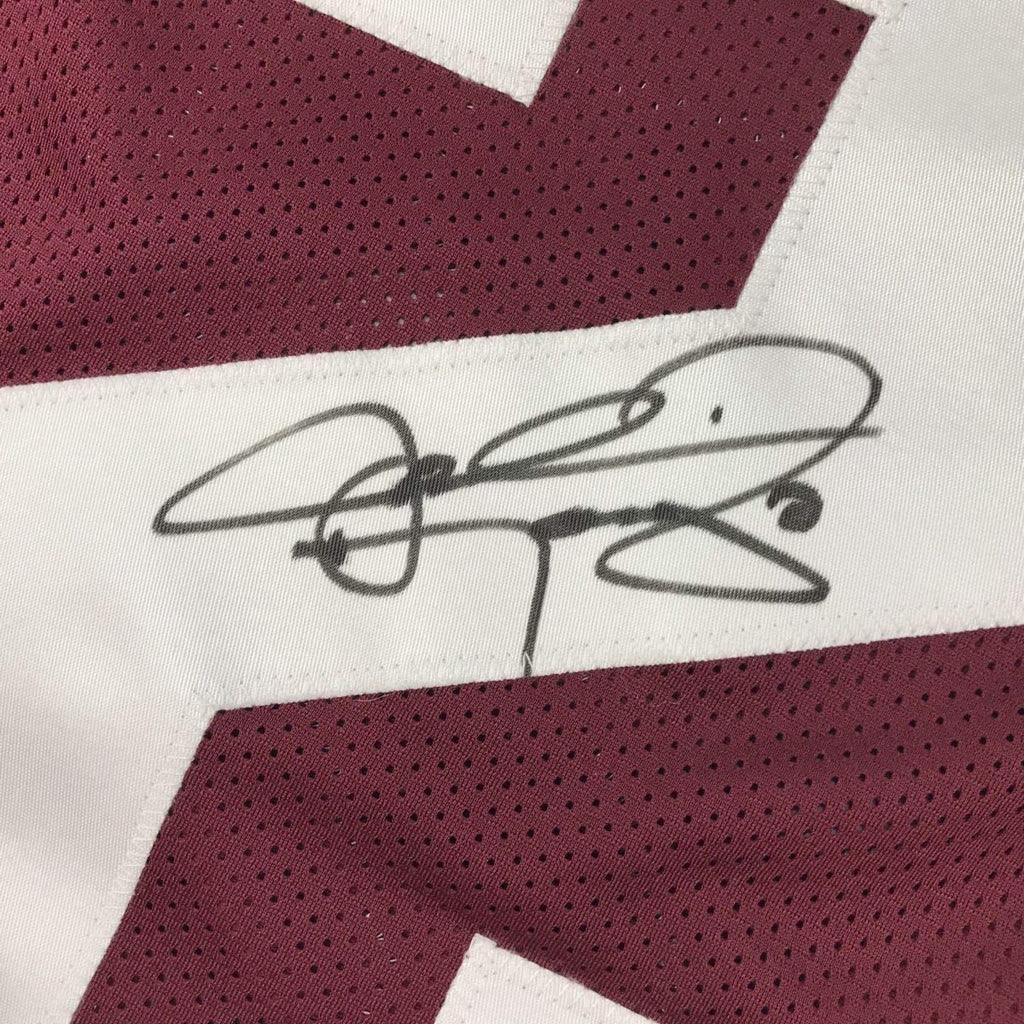 Framed Autographed/Signed Johnny Manziel 35x39 Texas A&M Maroon College Football Jersey PSA/DNA COA
