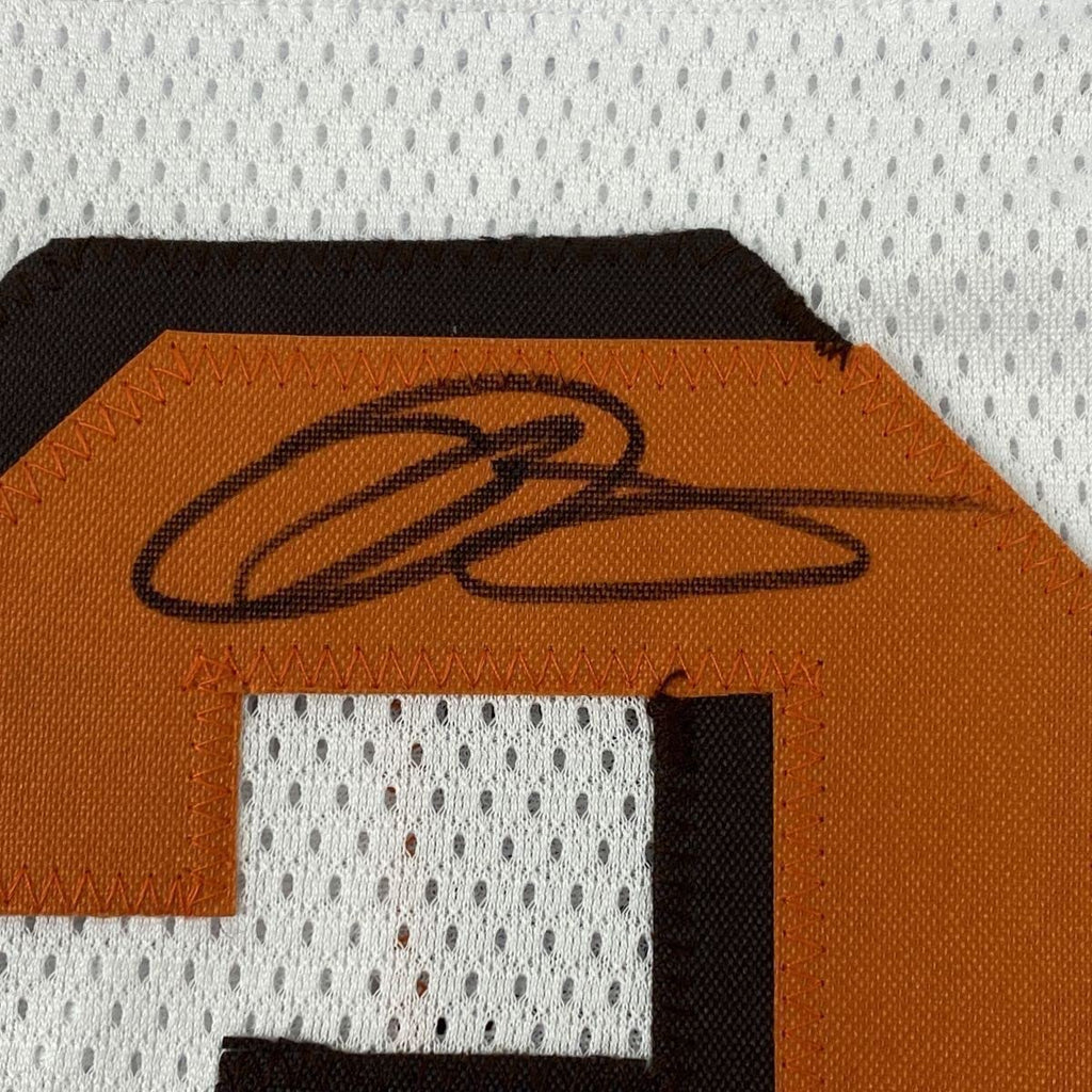 Framed Autographed/Signed Odell Beckham Jr. & Jarvis Landry 35x39 Cleveland White Football Jersey JSA COA