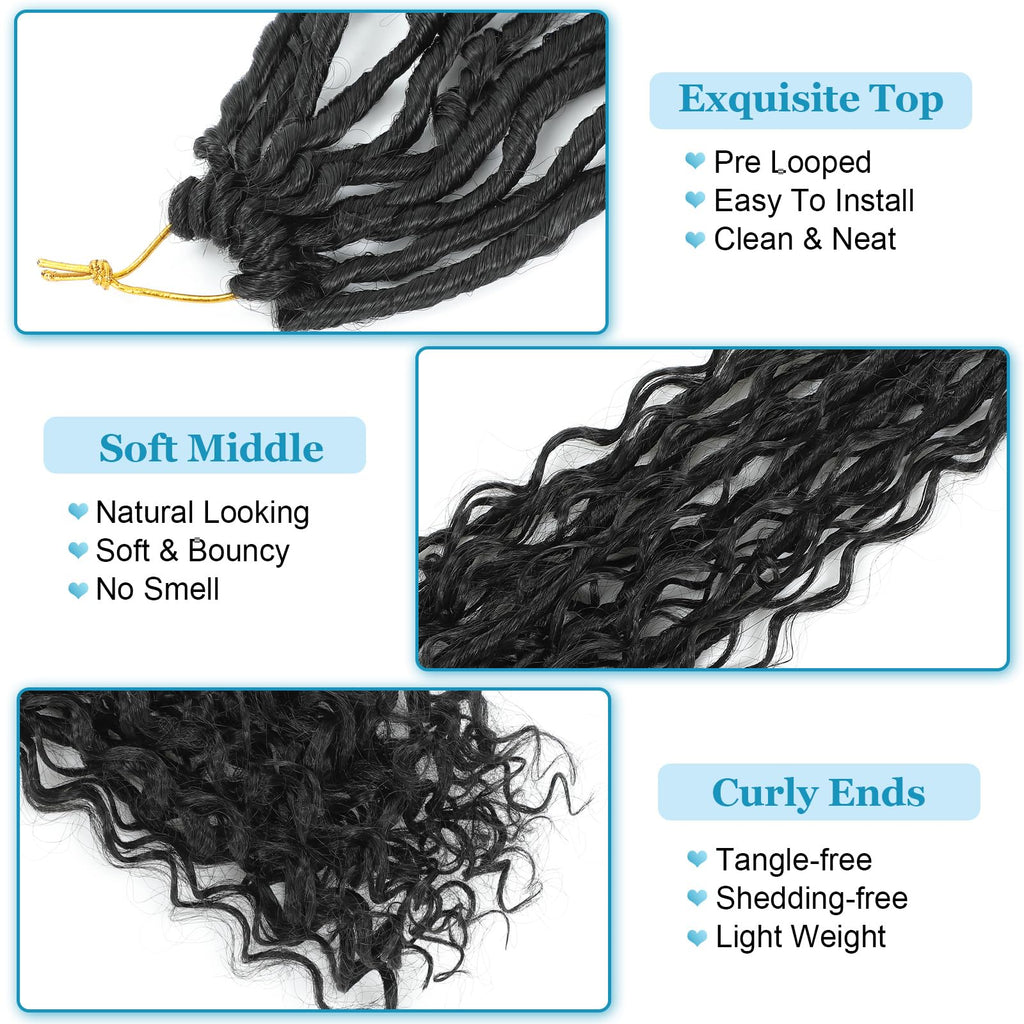 IIFLYDSFA 14-Inch Boho Goddess Faux Locs Crochet Hair, 8 Packs, 1B