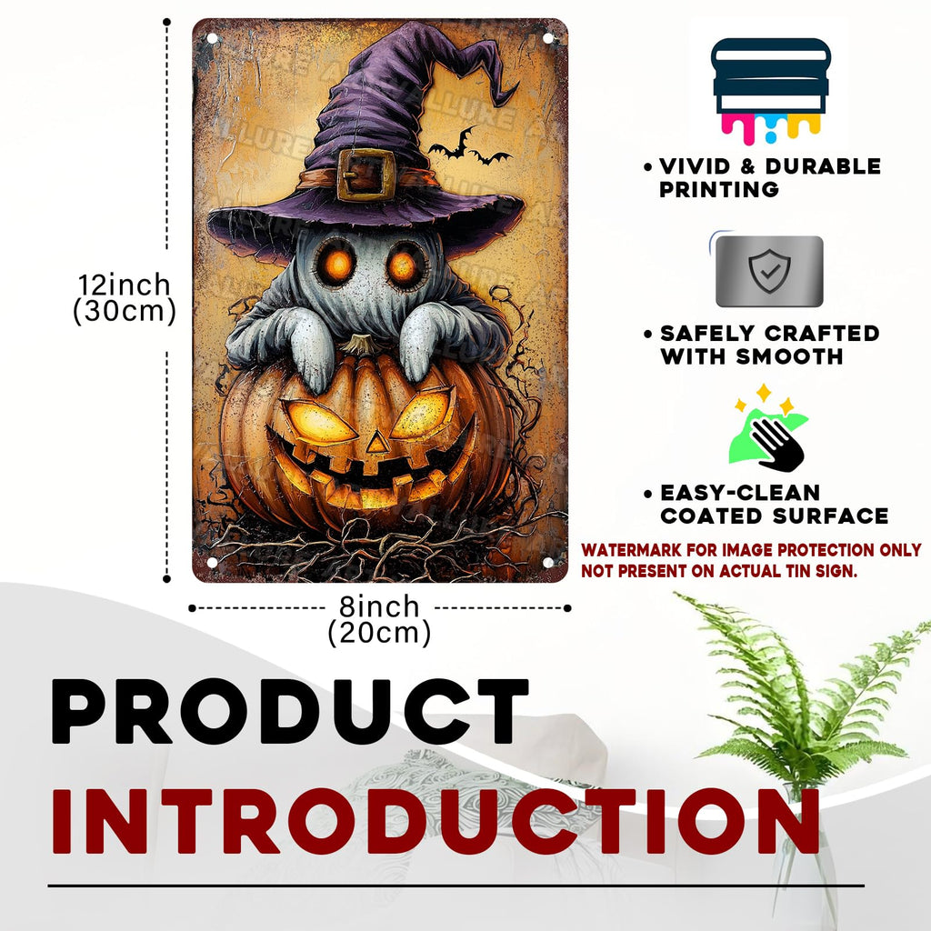 ARTWALLURE Halloween Pumpkin Ghost Vintage Metal Tin Sign 8x12 inch