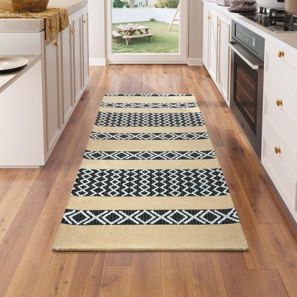 QiCaiJia Boho Runner Rug Brown Low Pile Polypropylene 24x47in