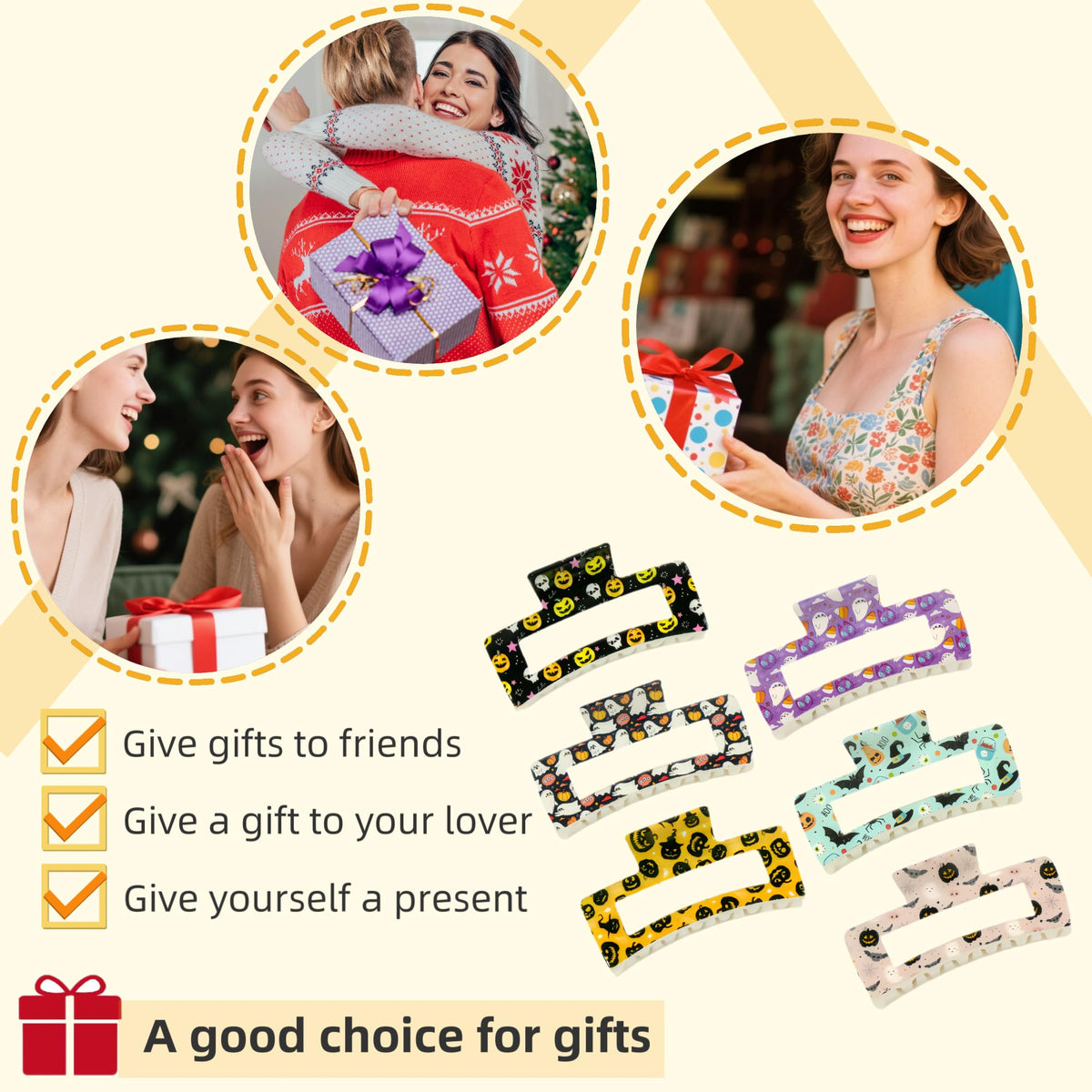 Halloween Theme  6pcs Hair Claw Clips for Women, Large Claw Clips for Thick Hair, Strong Hair Clips for Thin Hair, Stylish Hair Barrettes, Hair Accessories for Daily & Holiday Wear