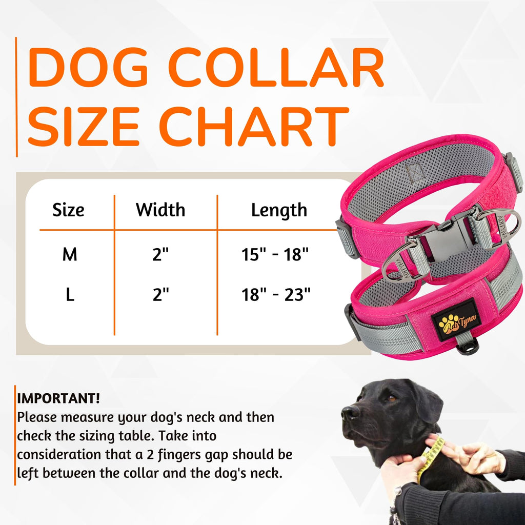 ADITYNA Durable 2-inch AirTag Dog Collar Reflective Metal Buckle Pink Size M