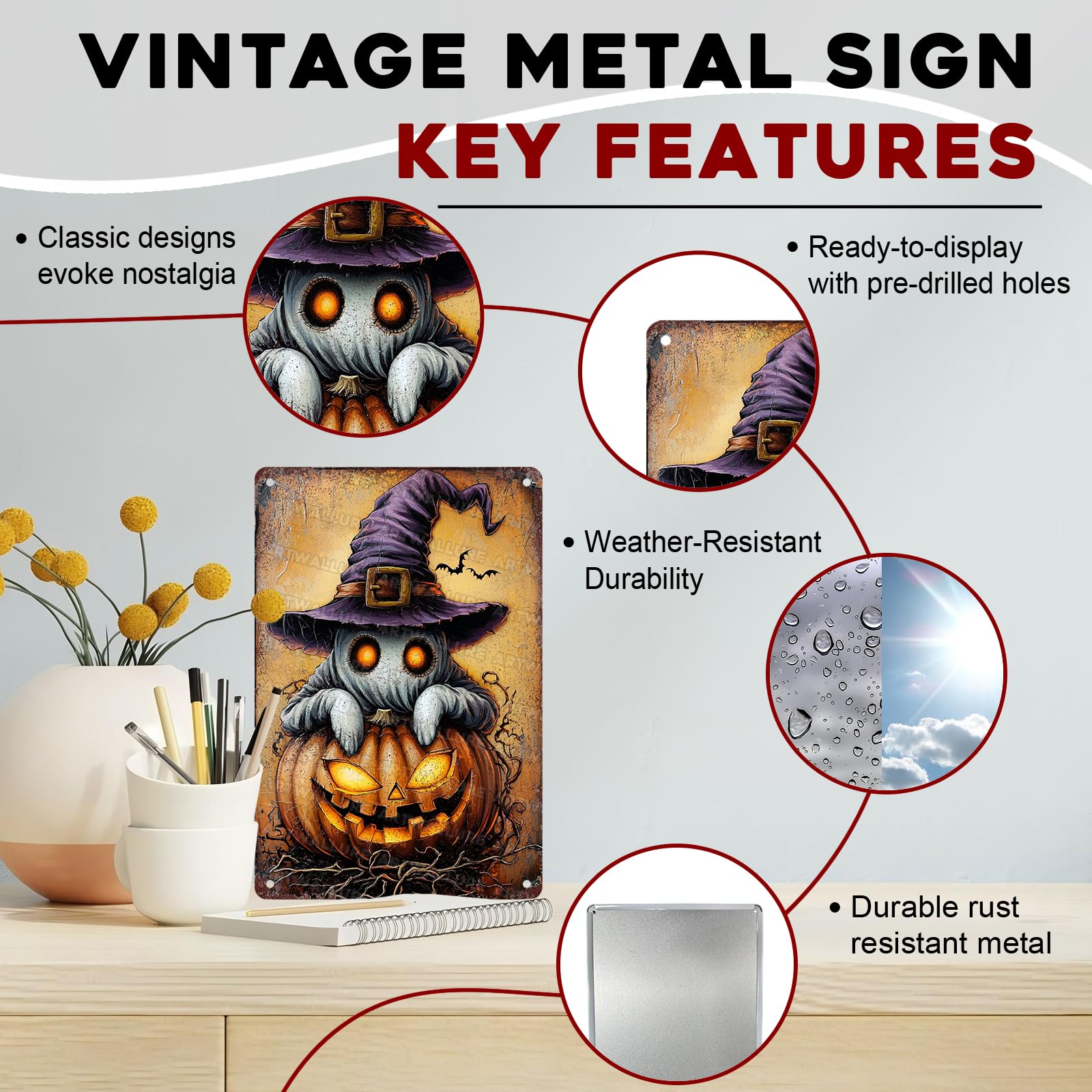 ARTWALLURE Halloween Pumpkin Ghost Vintage Metal Tin Sign 8x12 inch