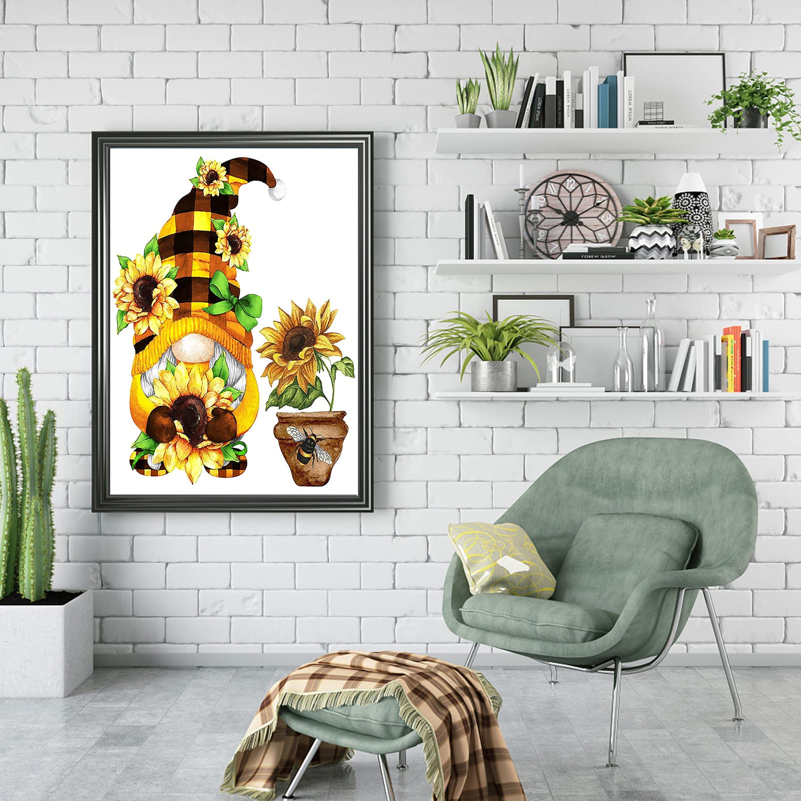 AllWenTo 5D Diamond Painting Kit Sunflower Anime Gnome 12x16 Inch