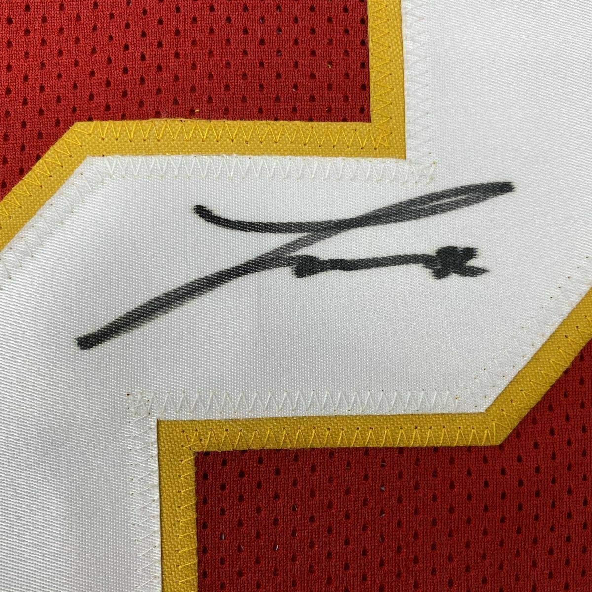 Framed Autographed/Signed Tyrann Mathieu 35x39 Kansas City Red Football Jersey JSA COA