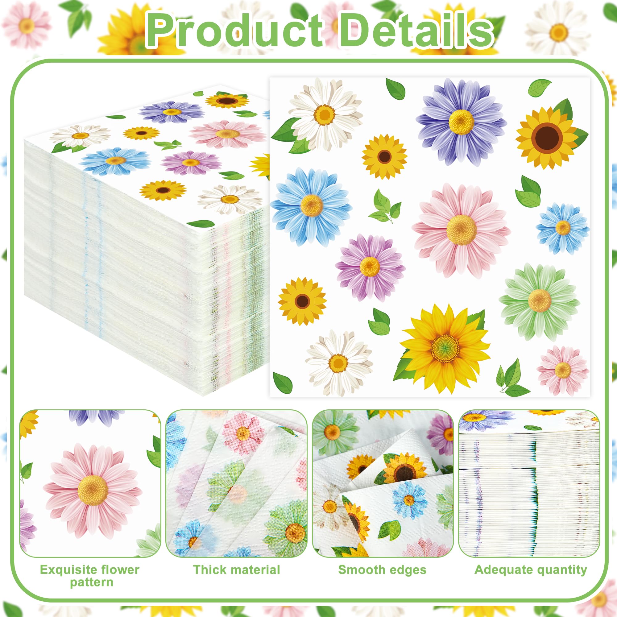 Maniaacer 100 PCS Spring Floral Cocktail Napkins 3-Ply Colorful Paper