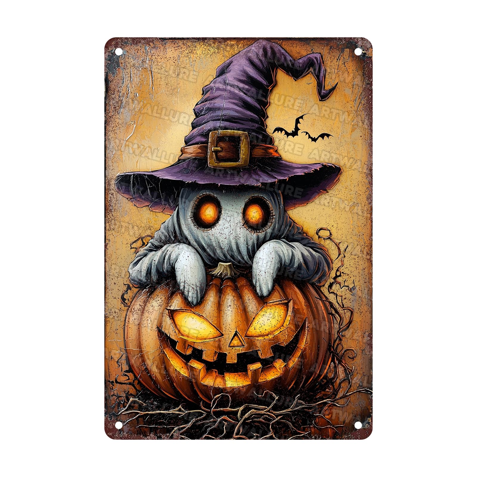 ARTWALLURE Halloween Pumpkin Ghost Vintage Metal Tin Sign 8x12 inch