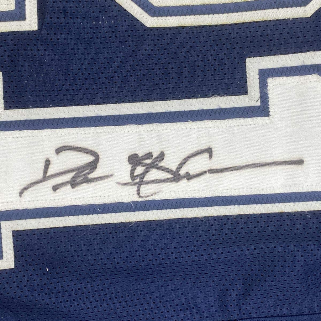 Framed Autographed/Signed Deion Sanders 35x39 Dallas Blue Football Jersey Beckett BAS COA